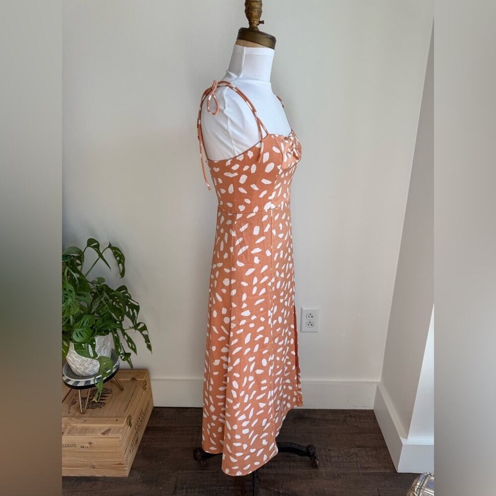 Lulus Party In Paris Light Orange Print Tie-strap Midi Dress - Size XS - Picture 7 of 9